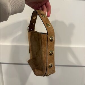 Madewell Tan Suede Mini Shoulder Bag with Gold Studs